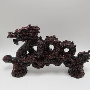 Vintage Dragon resin 'cinnabar' figurine - 7 1/2" long - 2024 Year of the Dragon